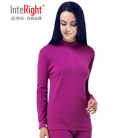 INTERIGHT秋衣秋裤纯棉中高领中老年女士保暖内衣单件棉毛衫纯色上衣 酒红 XL