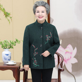 俞兆林 2019秋季新款中老年毛呢外套妈妈外套奶奶老年人大码上衣YTWT197502墨绿色XL