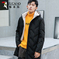 啄木鸟（TUCANO）羽绒服男2019冬季新品经典中长款立领连帽保暖上衣休闲男装外套 黑色 2XL