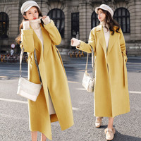 凡淑 时尚毛呢大衣外套配腰带2019秋冬新品女装纯色简约宽松显瘦呢子外套百搭 yzYKX1959 黄色 XL