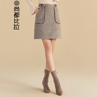 尚都比拉（Sentubila）复古呢料格子半身裙女2019女装新品通勤简约 184Q0423147 绿卡格子 S