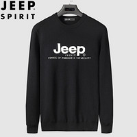 吉普 JEEP 毛衣男2019秋季新款棉针织衫圆领长袖体恤青年纯色套头打底衫男装上衣 HS1914 黑色 L