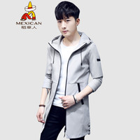 稻草人(MEXICAN)风衣男中长款连帽2019秋冬新款夹克男时尚休闲大衣男修身舒适百搭衣服男装外套 灰色 L