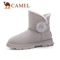 骆驼（CAMEL） 女士 俏皮可爱球饰车缝线平底短筒雪地靴 A94502641 山羊灰 38