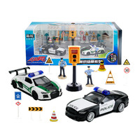 彩珀1:76合金车模场景套装警察套装回力无声光仿真模型男孩玩具礼物