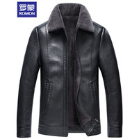 罗蒙(ROMON)仿皮皮衣男 2019冬季新款加绒加厚商务休闲男士修身皮夹克外套男 9JK946501 黑色 L