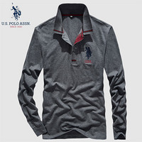 U.S.POLO ASSN. POLO衫男 2019秋季新品长袖T恤男士简约商务休闲翻领纯色百搭上衣 6193105071 灰色 50