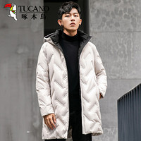 啄木鸟（TUCANO）羽绒服男2019冬季新品经典中长款立领连帽保暖上衣休闲男装外套 米白 3XL