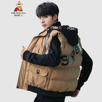 稻草人 MEXICAN 马甲男 青少年时尚百搭无袖外套2019秋冬季新款宽松韩版印花背心坎肩 卡其 M
