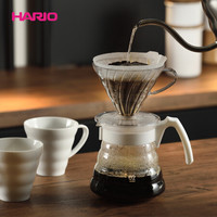 HARIO 日本进口咖啡套装耐热玻璃V60滴滤式咖啡滤杯新手咖啡壶套装 定制款 白色