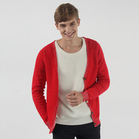 雪莲 SNOW LOTUS 秋冬山羊绒V领时尚简约青春时尚百搭开衫羊绒衫男 763055 红色 M