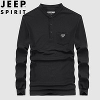 吉普 JEEP POLO衫男2019秋季新款长袖T恤中青年立领t恤男士商务休闲衣服 FSMS1325 黑色 XL