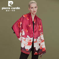 皮尔卡丹（PIERRE CARDIN）真丝丝巾女出游搭配秋冬保暖围巾高档桑蚕丝绸围巾女大披肩 E11TM5Z04 白红