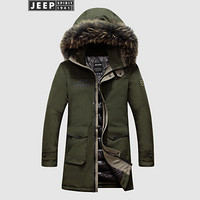 吉普(JEEP)羽绒服男2019冬季新品中长款加绒加厚毛领连帽白鸭绒宽松外套男X-8806 军绿 2XL