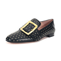 BALLY 巴利 女士黑色皮质铆钉装饰平底鞋便鞋 JANELLE METALST 00 6229568 5/38码