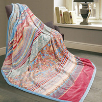 富安娜出品 圣之花 毯子 双人冬天保暖盖毯厚毛毯被 双层加厚加大云毯舒柔毯 夏日 200*230cm 约7斤
