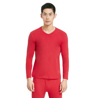 宜而爽(YOUR SUN)棉氨男士保暖内衣薄款V领中老年秋衣秋裤棉毛衫打底套装 喜庆红 L/170