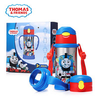托马斯和朋友儿童保温杯吸管水杯子316不锈钢多用途男女水壶礼盒套装 400ml 红蓝色