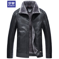 罗蒙(ROMON)仿皮皮衣男 2019冬季新款加绒加厚商务休闲男士修身皮夹克外套男 9JK946502 黑色 L