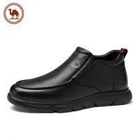骆驼牌 皮靴商务时尚男士休闲皮鞋高帮套脚加绒保暖 W942263681 黑色 40