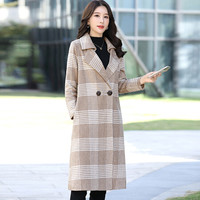 丽乔 毛呢外套女中长款冬季2019新款女装新品韩版修身显瘦格子外套 yzDUOCAI7818-1 驼色 L