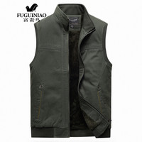 富贵鸟男士马甲男中老年男装棉质加厚保暖背心爸爸装坎肩老年人衣服2019秋冬新款 军绿色 2XL