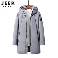 吉普 JEEP 棉服男士冬季新款纯色百搭中长款加厚带帽保暖外套 DF01 灰色 2XL