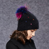 卡蒙（Kenmont）km-9021 秋冬天女士韩版潮时尚彩色毛球针织帽毛线帽 黑色