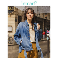 茵曼（INMAN）2019秋季新款落肩袖宽松文艺百搭复古潮流洗水牛仔外套女 18930|42366 牛仔蓝 M