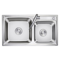 科固（KEGOO）K10037 厨房水槽大双槽套装含龙头 304不锈钢洗菜盆洗碗池拉伸槽82*45