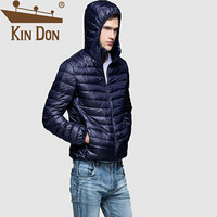 金盾（KIN DON）羽绒服 男2019冬季新款休闲立领运动轻薄保暖加厚柔软连帽短款羽绒服 QT815-F02 藏青色 2XL