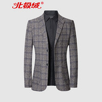 北极绒(Bejirong)休闲西服男 2019新款男士休闲青年格子百搭双扣外套西装 QT3005-660 卡其色 XL