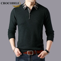 鳄鱼恤（CROCODILE）羊毛衫 男士2019秋冬时尚潮流商务休闲打底衫衬衣领毛衣 721-1-X7912 咸菜绿 185/125