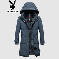 花花公子（PLAYBOY）羽绒服男中长款2019新款冬季韩版加厚保暖商务外套 蛤青 170/M