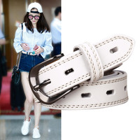 斯提亚(STIYA)皮带女士韩版装饰简约百搭牛皮腰带女时尚针扣细腰裤带免打孔 891S081004白色