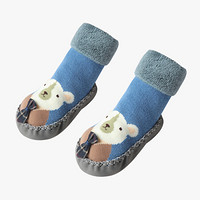 馨颂婴儿地板袜秋冬男宝宝学步鞋袜防滑毛圈袜子 深蓝 S(0-6个月)
