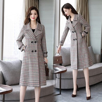 丽乔 毛呢外套女2019秋冬季新款女装时尚中长款过膝气质森女范流行潮 yzYY1799 米格子 2XL
