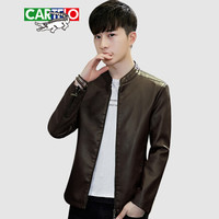 卡帝乐鳄鱼(CARTELO)皮衣 男士潮流机车皮衣时尚百搭帅气立领PU皮夹克外套A428-1-PY02咖啡4XL
