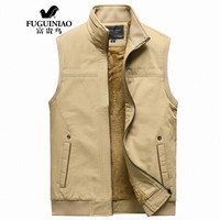 富贵鸟男士马甲男中老年男装棉质加厚保暖背心爸爸装坎肩老年人衣服2019秋冬新款 卡其色 XL