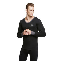 花花公子(PLAYBOY)秋衣秋裤男纯棉套装V领保暖棉毛衫7730 黑色 XL