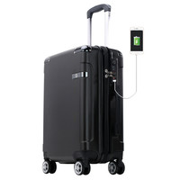 SWISSGEAR 瑞士军刀 托运箱商务ABSPC材质可放充电宝USB接口旅行箱万向刹车轮24英寸定制版 SA-10124黑色