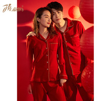 顶瓜瓜睡衣女秋冬纯棉时尚红色休闲情侣家居女服套装ZY54112红色男 175