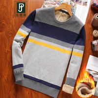 吉普盾 加绒毛衣男装修身休闲百搭打底衫 麻灰 2XL