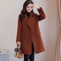 BANDALY 2018秋季女装新品毛呢大衣女韩版双排扣小香风复古呢子大衣中长款外套  YJC1918 焦糖色 M