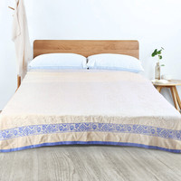 金号毛巾家纺 提花纯棉毛巾被 居家办公午休通用盖毯 多功能休闲毯 礼盒装 单人被 蓝色 150*200cm 980g