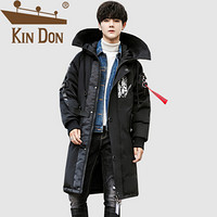 金盾（KIN DON）羽绒服 男2019冬季新款休闲韩版潮流连帽后背狗头印花长款加厚保暖外套 XZ104-Y958 黑色 XL