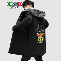 卡帝乐鳄鱼（CARTELO）棉服 男士中国风刺绣棉衣潮流连帽中长款棉袄外套A119-735黑色2XL