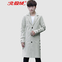 北极绒(Bejirong)风衣外套男 2019秋季新款韩版时尚青年修身中长款风衣学生大衣 B345-F27佳 浅绿色 XL