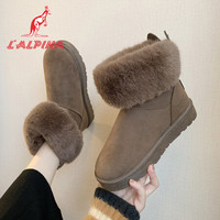 阿尔皮纳 L'ALPINA袋鼠 靴子女雪地靴蝴蝶结绒面加绒保暖棉鞋女百搭雪地靴女WZ-806卡其39