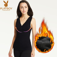 花花公子(PLAYBOY)7450美体保暖内衣女背心加绒加厚束身秋冬女士塑身保暖背心黑色均码